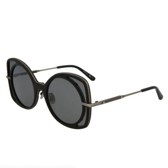 Bottega Veneta Women\'s Black and Silver Round Sunglasses!